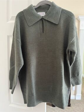 First Love Olive Green Collared Knit Sweater